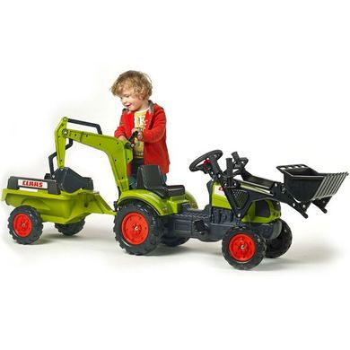 Детский трактор на педалях, с прицепом, передним и задним ковшами Falk Claas Arion Зеленый (2040N) Spok