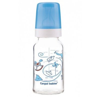 Стеклянная бутылочка для кормления Canpol babies 120 мл Синяя с рисунком (42/202-5) Spok
