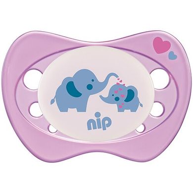 Силиконовая пустышка Nip Ночной сон №1, 0-6 мес. Слон розовый/Бегемот голубой, 2шт. (31309) Spok