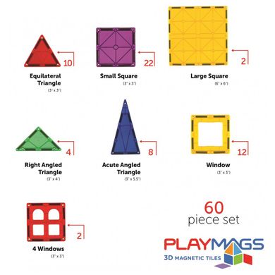 Конструктор магнитный Playmags 60 деталей (PM158) Spok