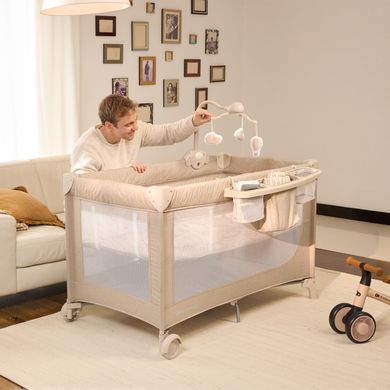 Кровать-манеж Kinderkraft Leody UP Beige (KCLEODUPBEG0000) Spok