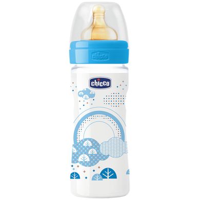 Пластиковая бутылочка Chicco Well-Being 250 мл Латексная соска 2+ месяцев средний поток Белая/голубая (20622.20.50) Spok