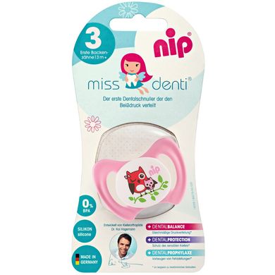 Силиконовая пустышка Nip Miss Denti №3, 13-32 мес. Розовая (31802) Spok